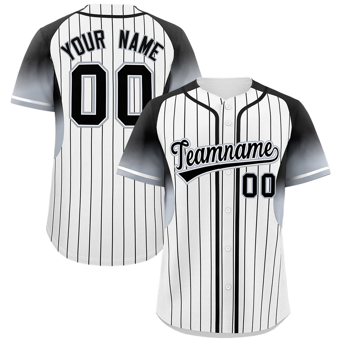 Custom White Black Stripe Fashion Sleeves Gradient Authentic Baseball Jersey