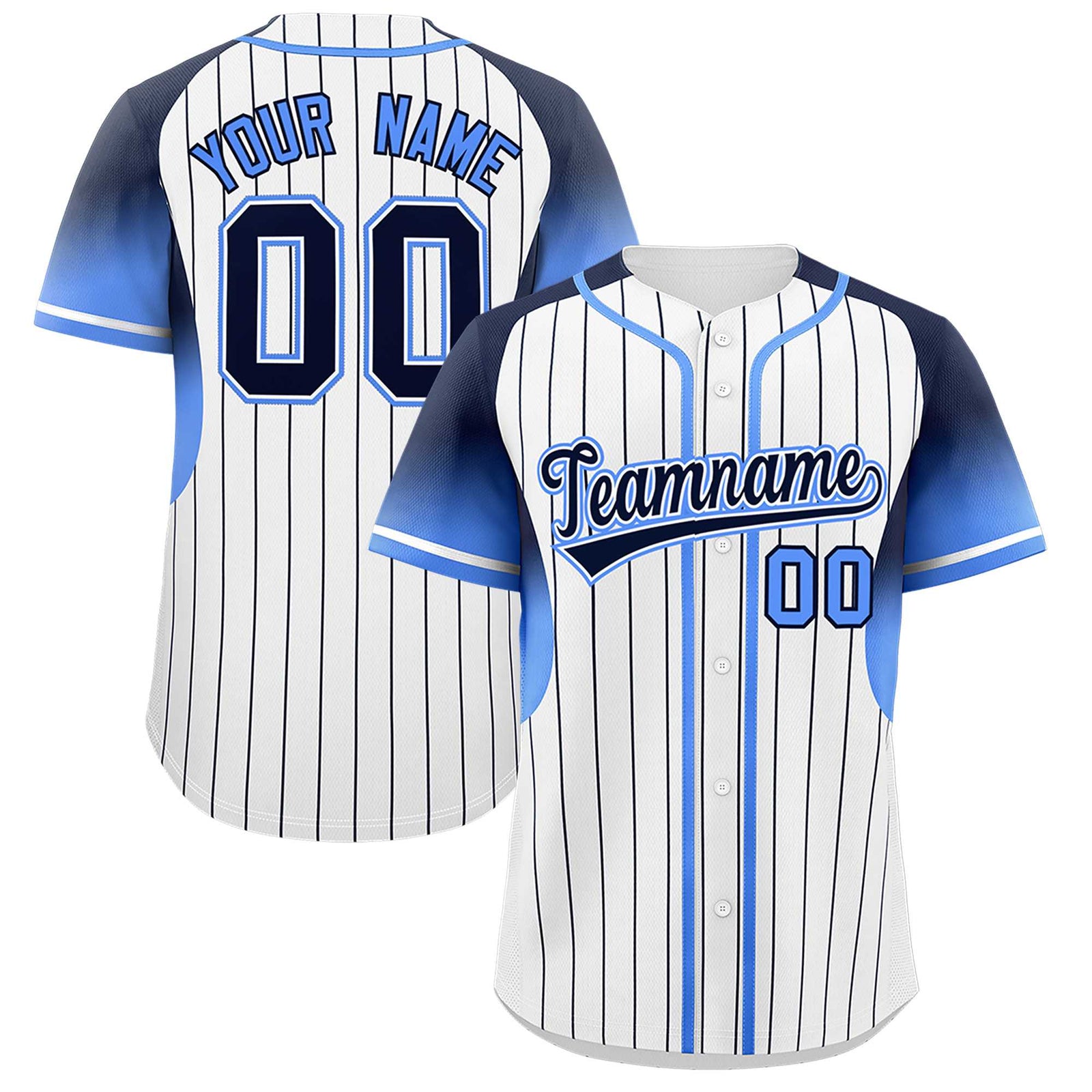 Custom White Navy Stripe Fashion Sleeves Gradient Authentic Baseball Jersey