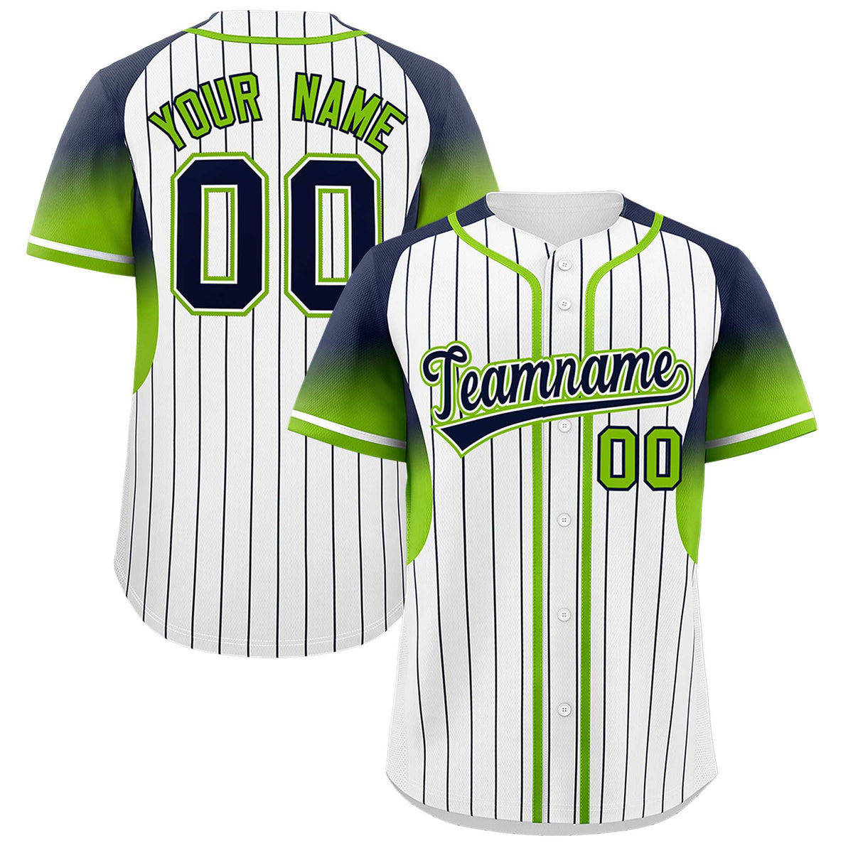 Custom White Navy Stripe Fashion Sleeves Gradient Authentic Baseball Jersey