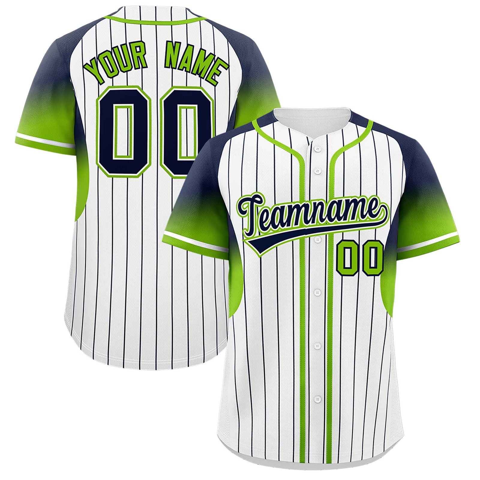Custom White Navy Stripe Fashion Sleeves Gradient Authentic Baseball Jersey