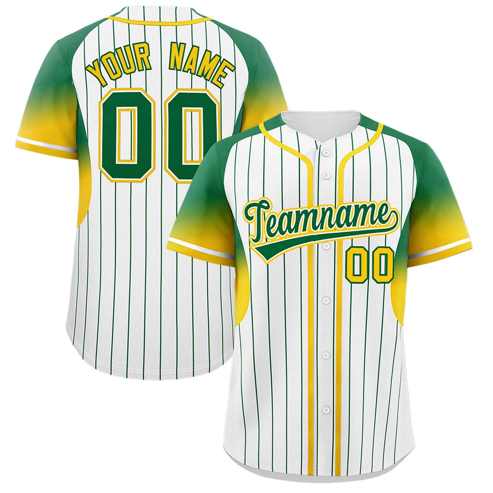 Custom White Kelly Green Stripe Fashion Sleeves Gradient Authentic Baseball Jersey