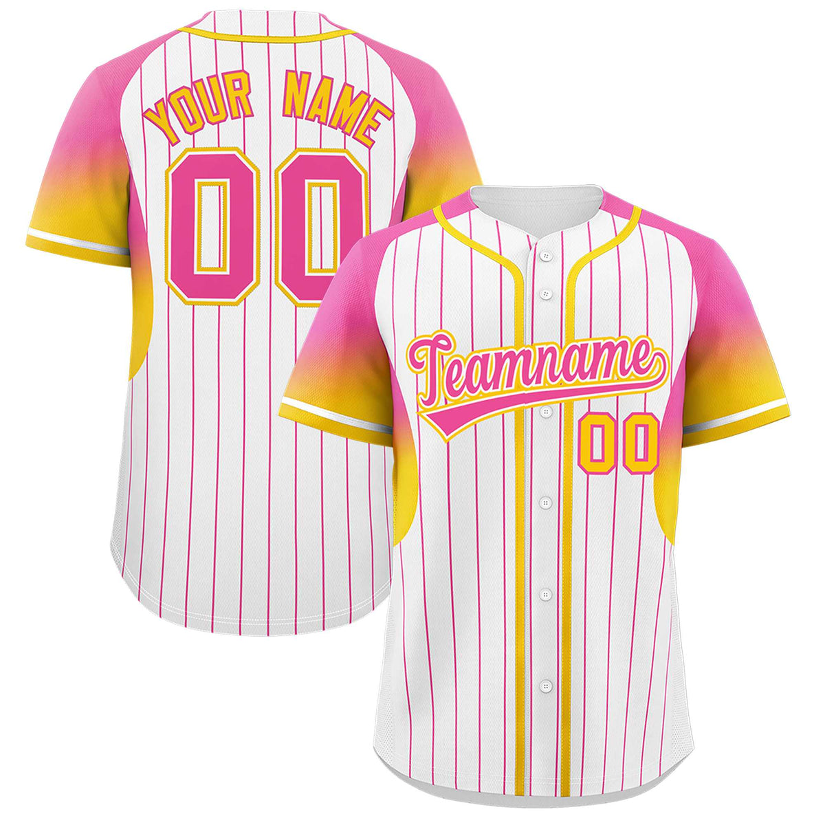 Custom White Pink Stripe Fashion Sleeves Gradient Authentic Baseball Jersey