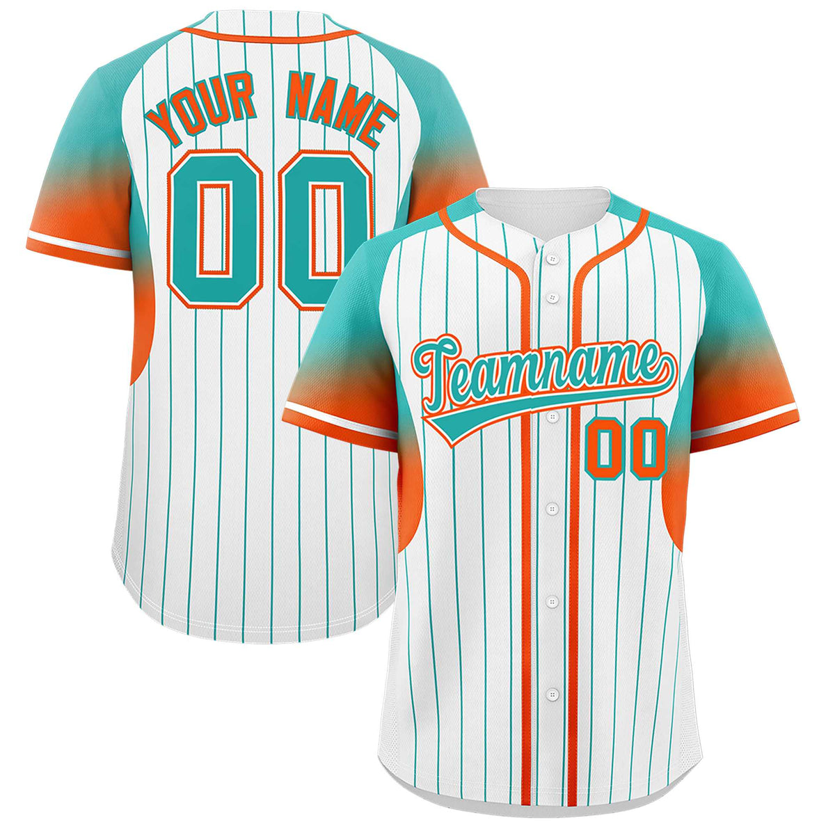 Custom White Aqua Stripe Fashion Sleeves Gradient Authentic Baseball Jersey
