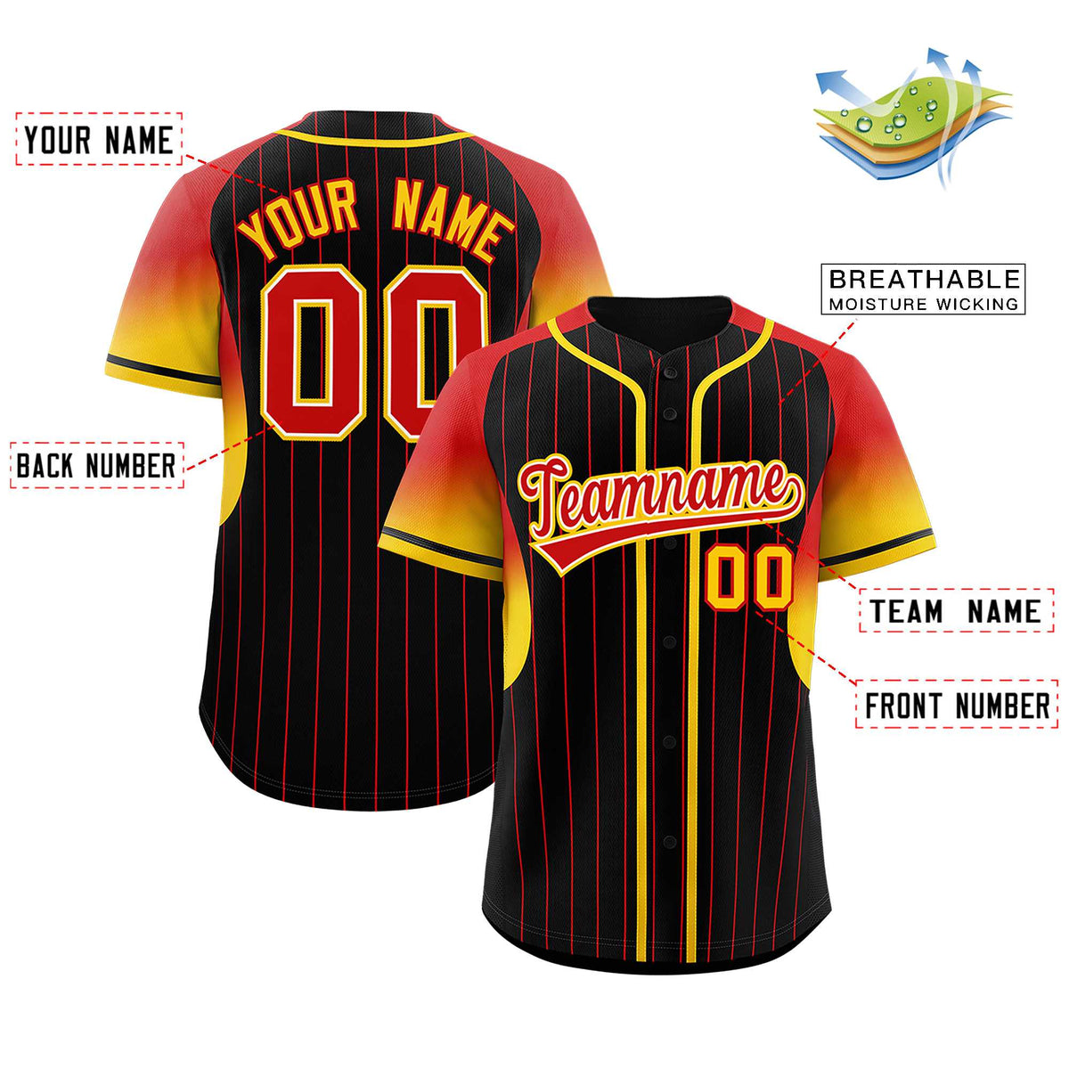 Custom Black Red Stripe Fashion Sleeves Gradient Authentic Baseball Jersey