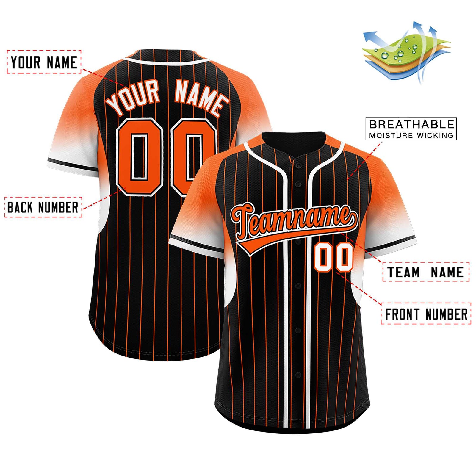 Custom Black Orange Stripe Fashion Sleeves Gradient Authentic Baseball Jersey