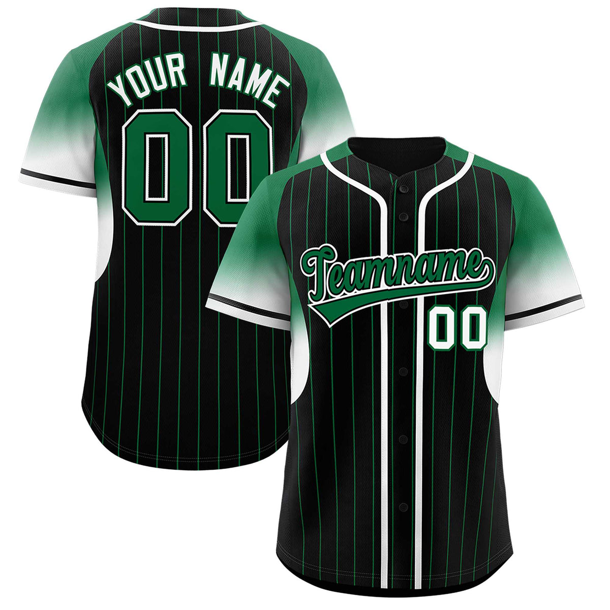 Custom Black Kelly Green Stripe Fashion Sleeves Gradient Authentic Baseball Jersey