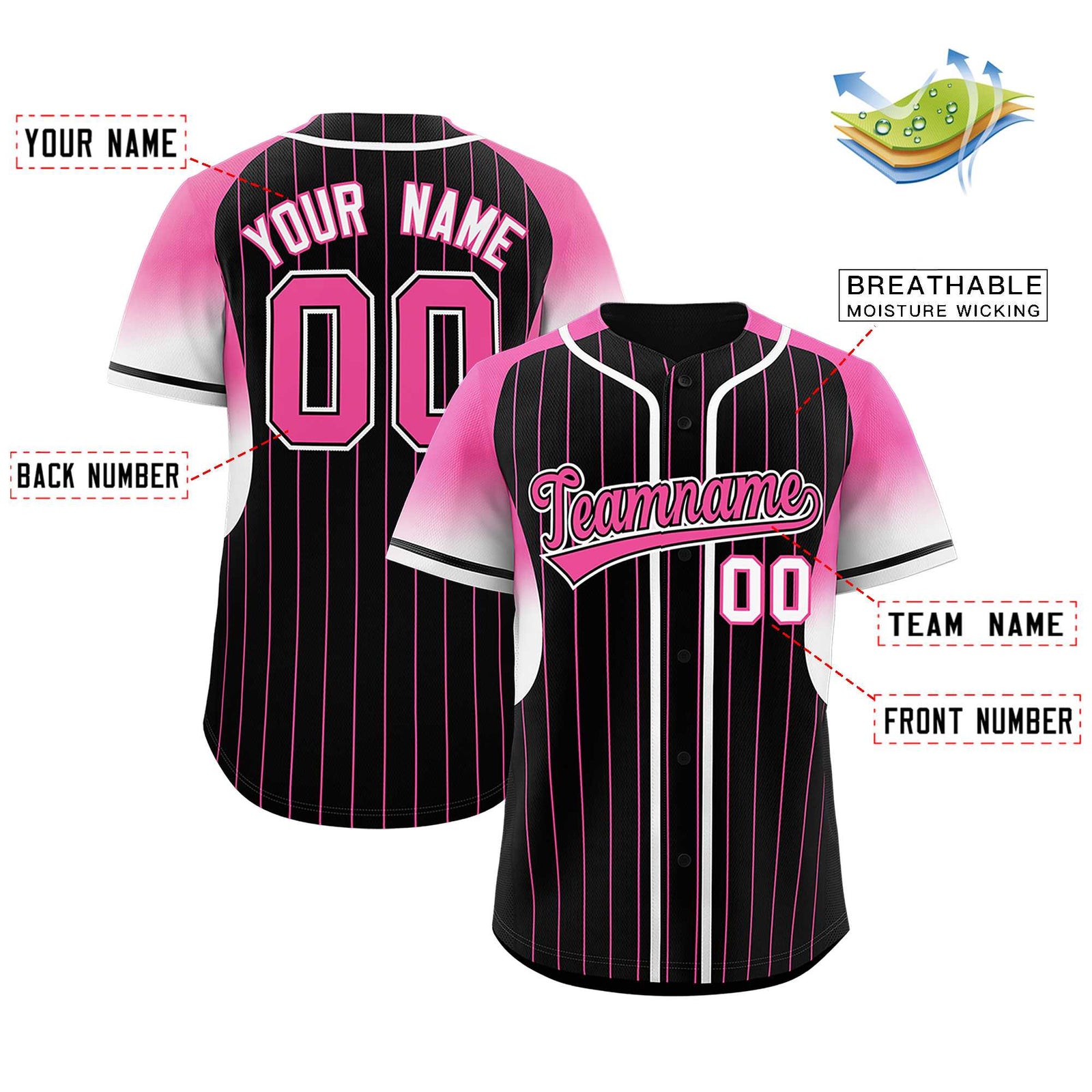 Custom Black Pink Stripe Fashion Sleeves Gradient Authentic Baseball Jersey