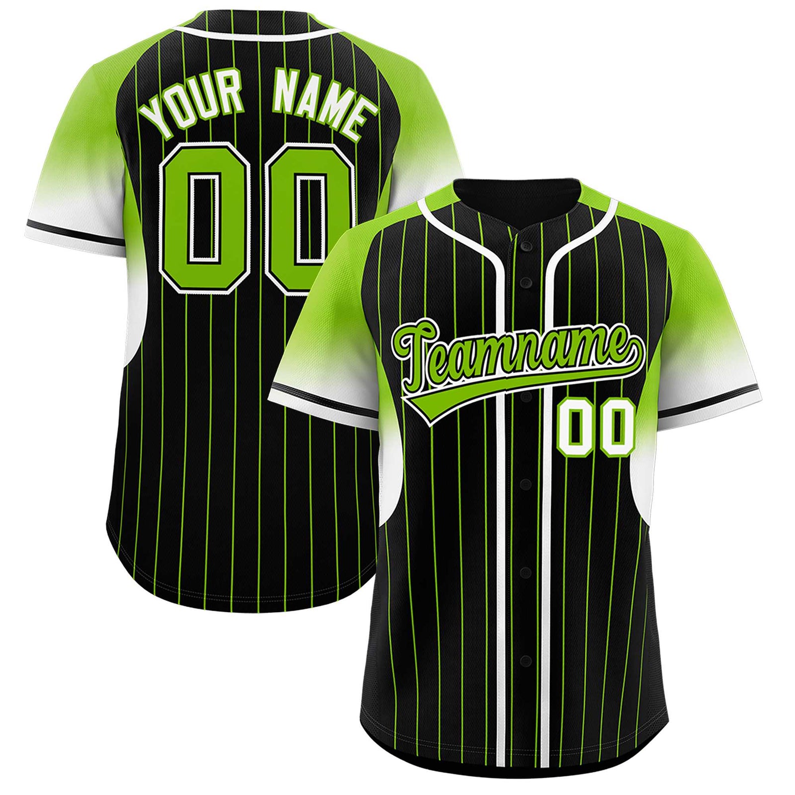 Custom Black Neon Green Stripe Fashion Sleeves Gradient Authentic Baseball Jersey