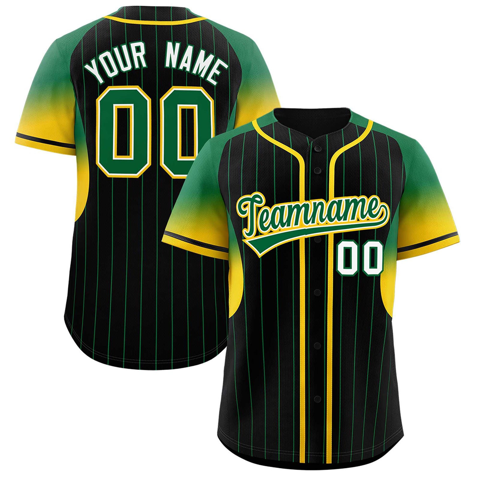 Custom Black Kelly Green Stripe Fashion Sleeves Gradient Authentic Baseball Jersey