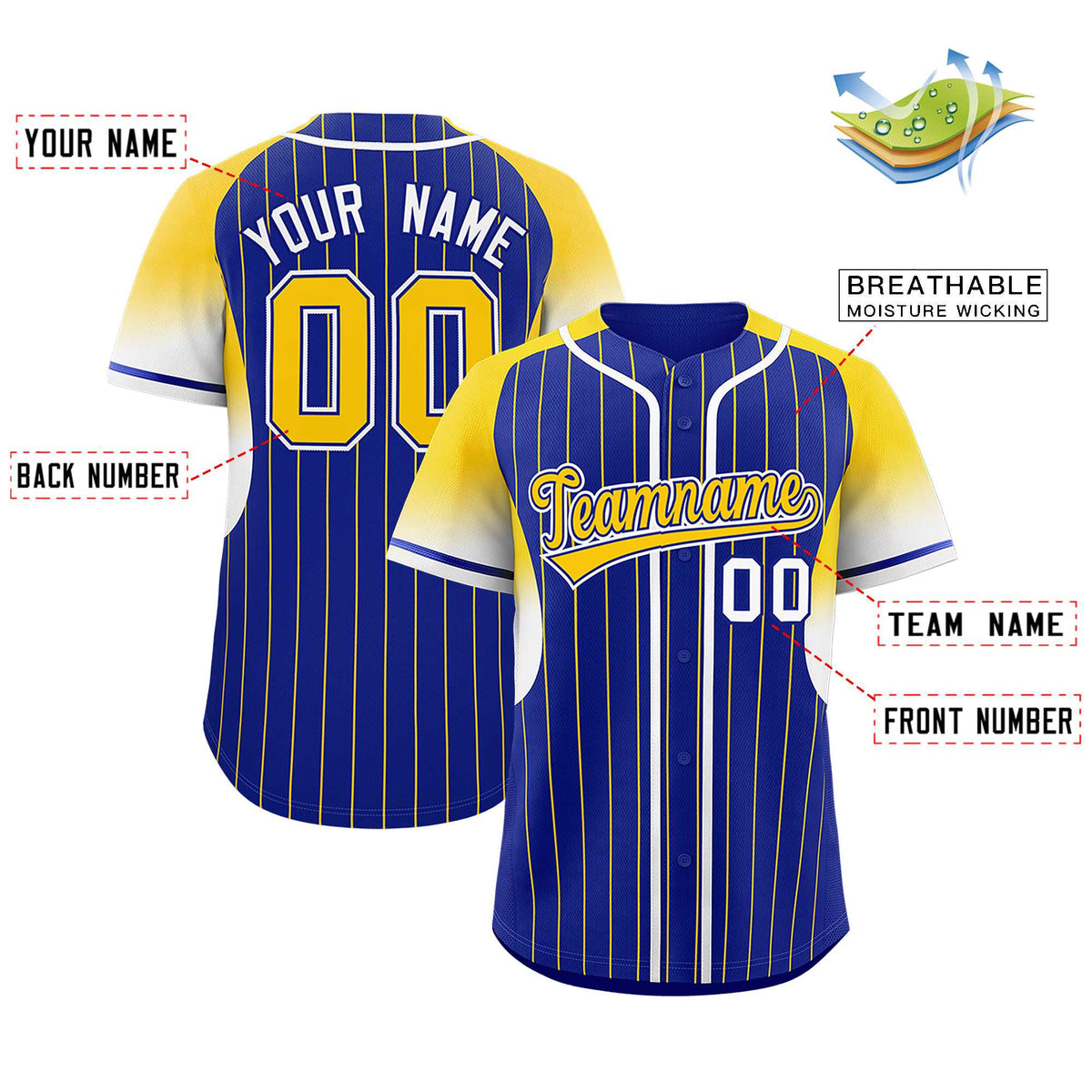 Custom Royal Gold Stripe Fashion Sleeves Gradient Authentic Baseball Jersey