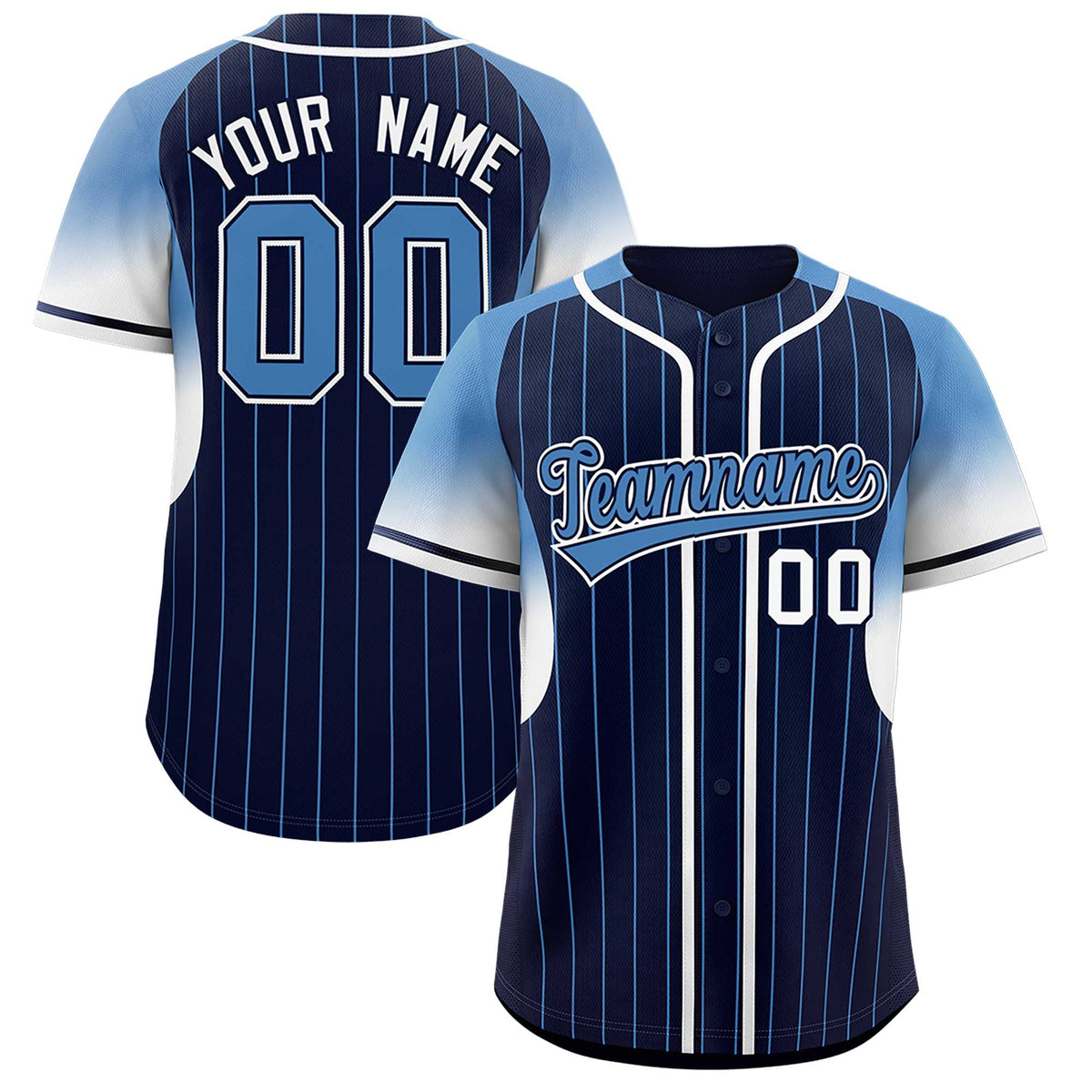 Custom Navy Light Blue Stripe Fashion Sleeves Gradient Authentic Baseball Jersey