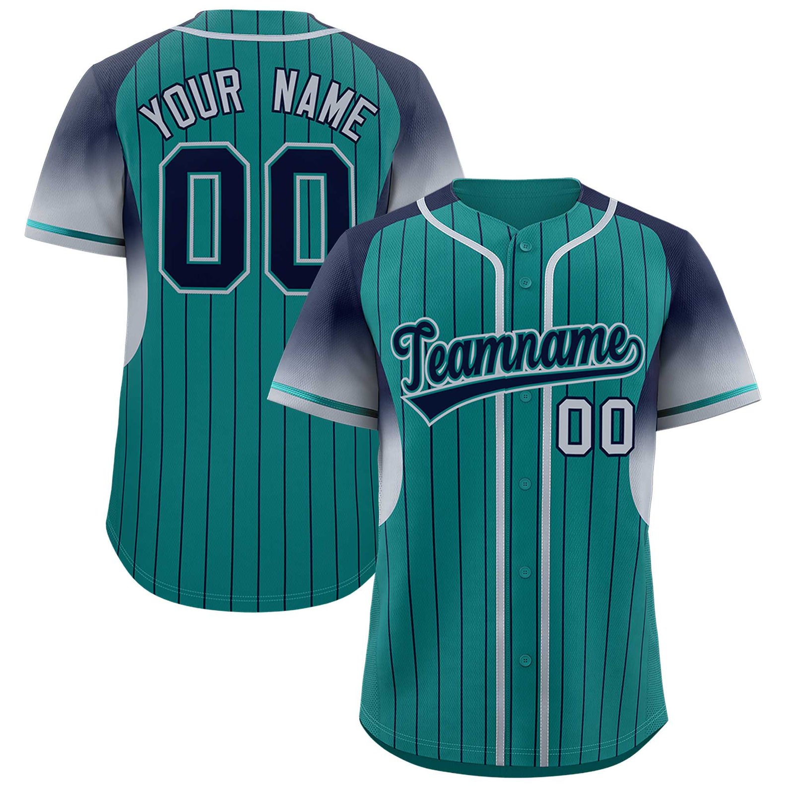 Custom Aqua Navy Stripe Fashion Sleeves Gradient Authentic Baseball Jersey