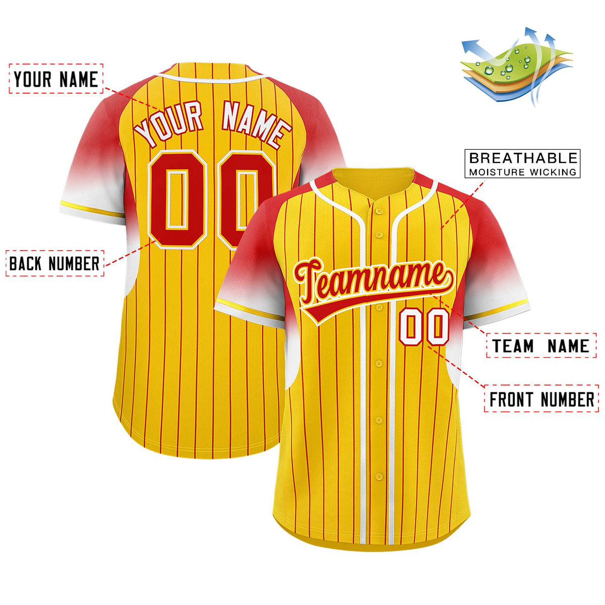 Custom Gold Red Stripe Fashion Sleeves Gradient Authentic Baseball Jersey