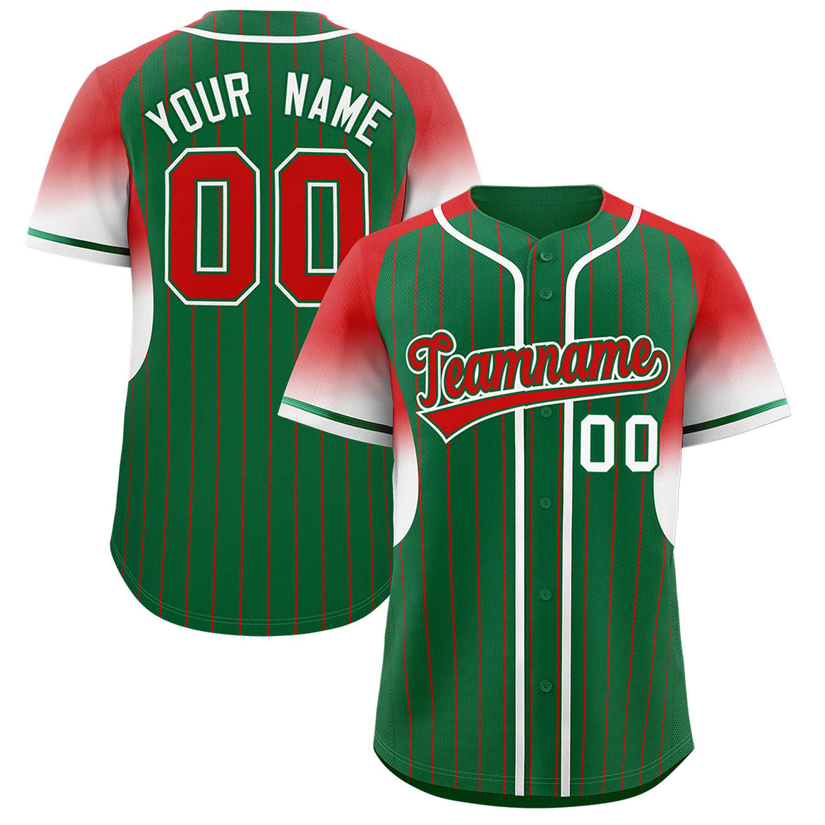 Custom Kelly Green Red Stripe Fashion Sleeves Gradient Authentic Baseball Jersey