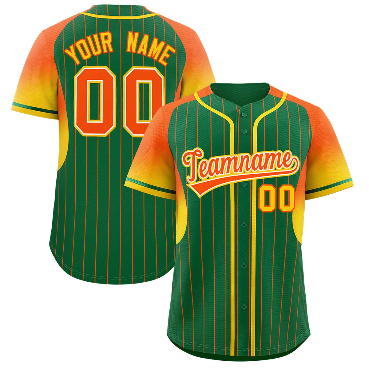 Custom Kelly Green Orange Stripe Fashion Sleeves Gradient Authentic Baseball Jersey