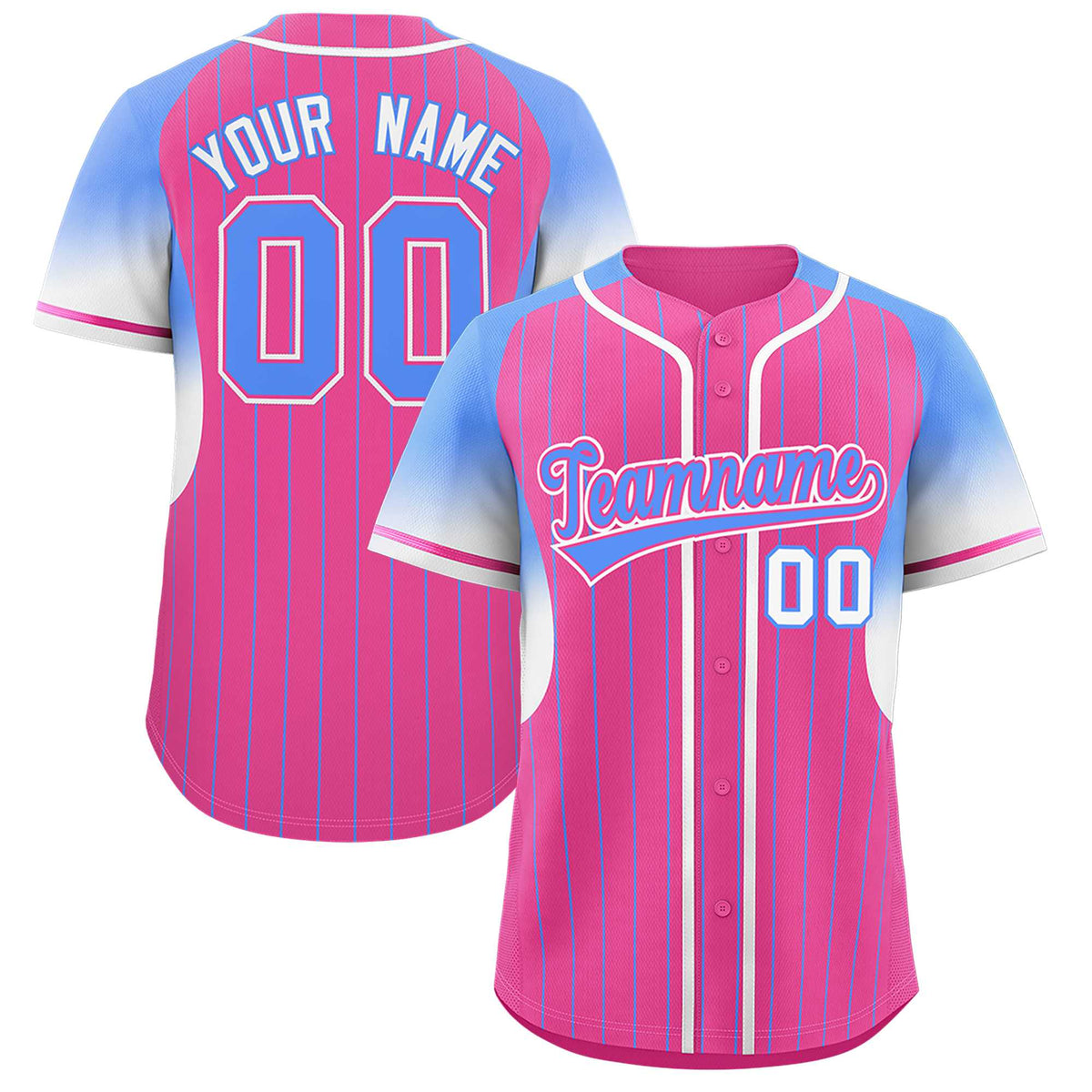 Custom Pink Powder Blue Stripe Fashion Sleeves Gradient Authentic Baseball Jersey