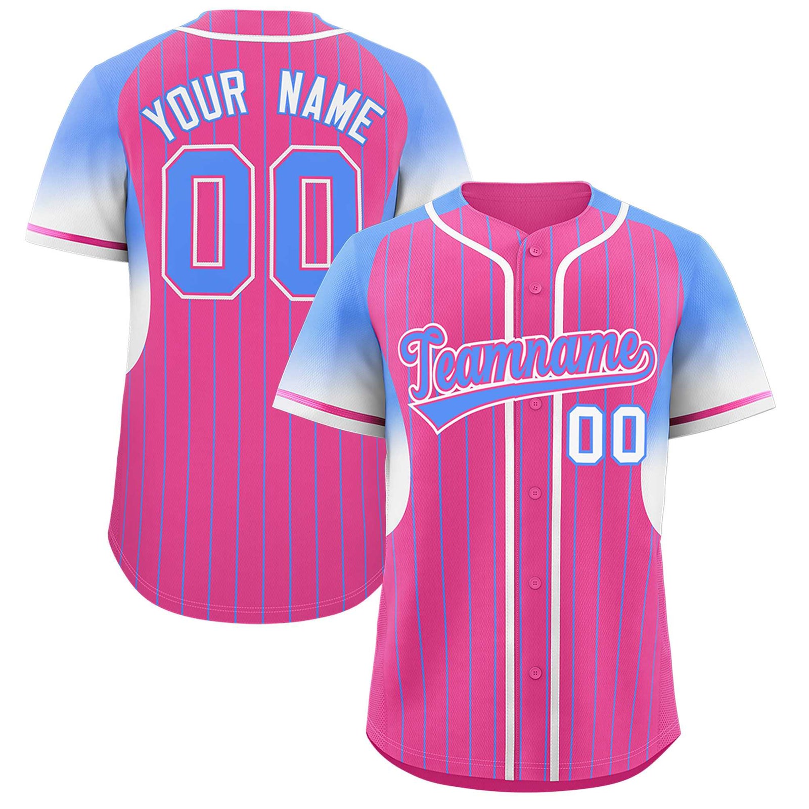 Custom Pink Powder Blue Stripe Fashion Sleeves Gradient Authentic Baseball Jersey