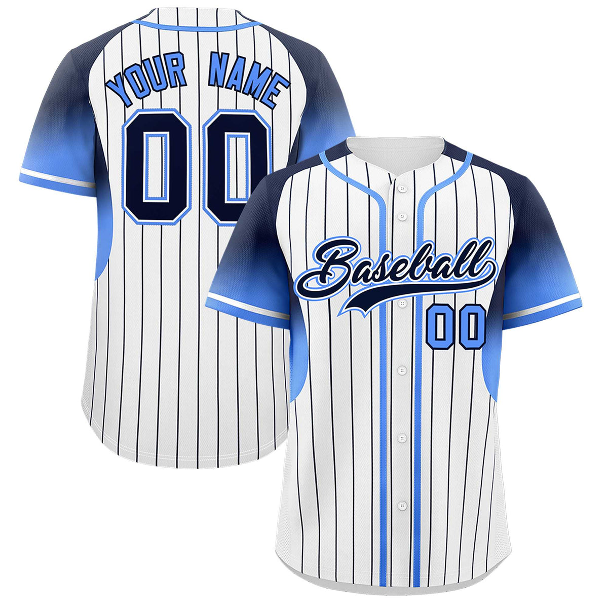 Custom White Navy Stripe Fashion Sleeves Gradient Authentic Baseball Jersey