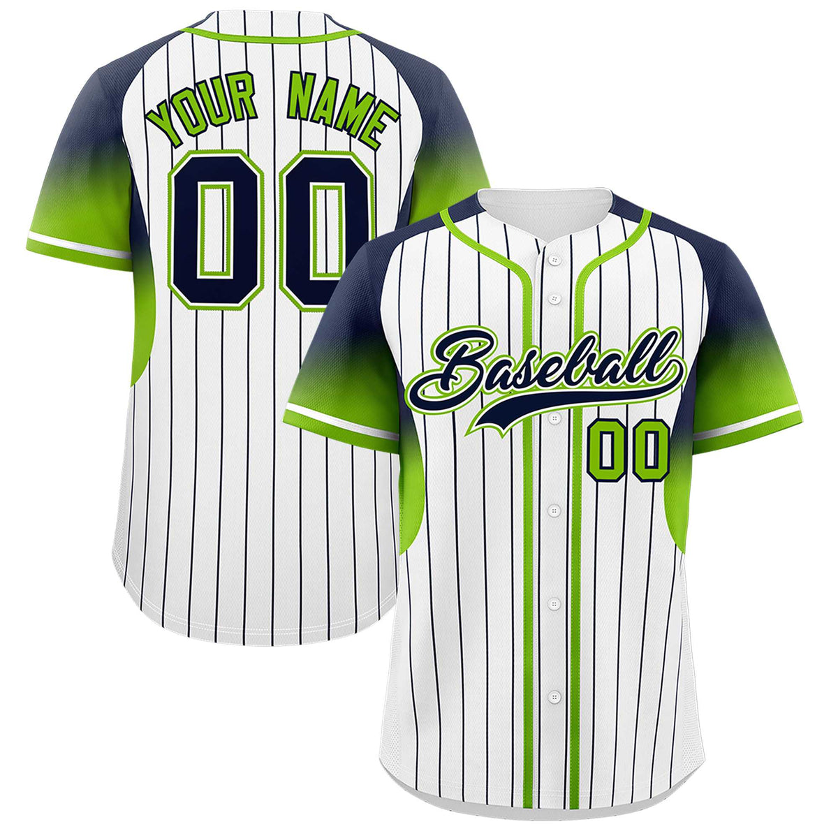 Custom White Navy Stripe Fashion Sleeves Gradient Authentic Baseball Jersey