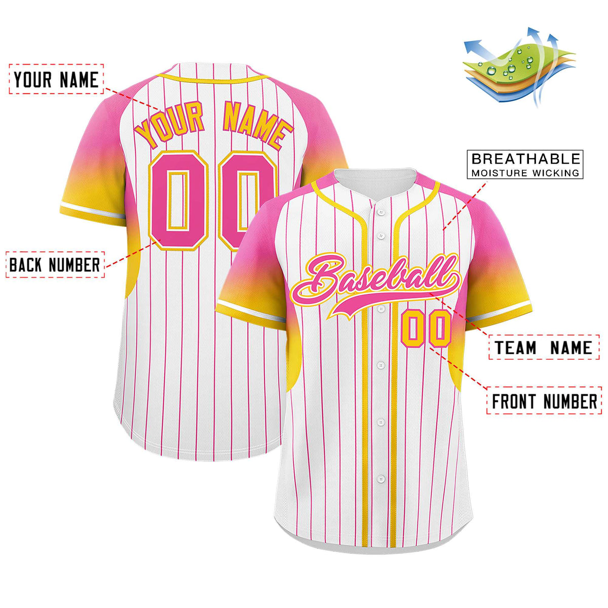 Custom White Pink Stripe Fashion Sleeves Gradient Authentic Baseball Jersey