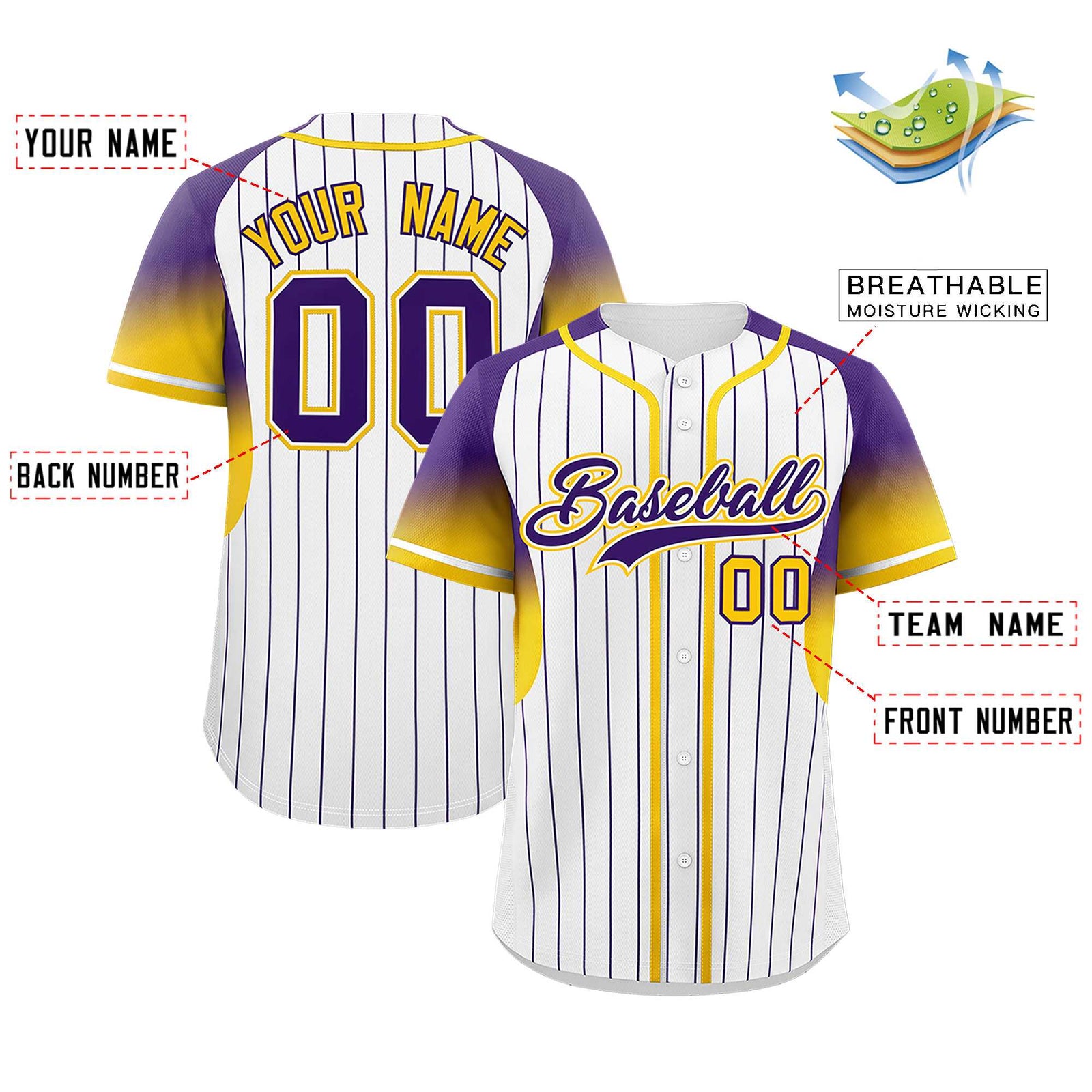 Custom White Purple Stripe Fashion Sleeves Gradient Authentic Baseball Jersey