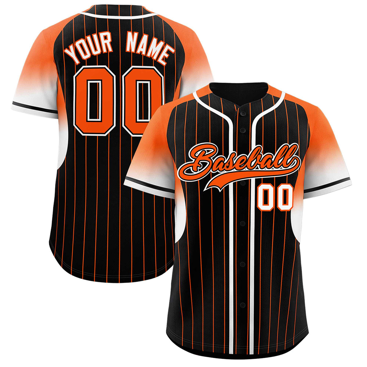 Custom Black Orange Stripe Fashion Sleeves Gradient Authentic Baseball Jersey