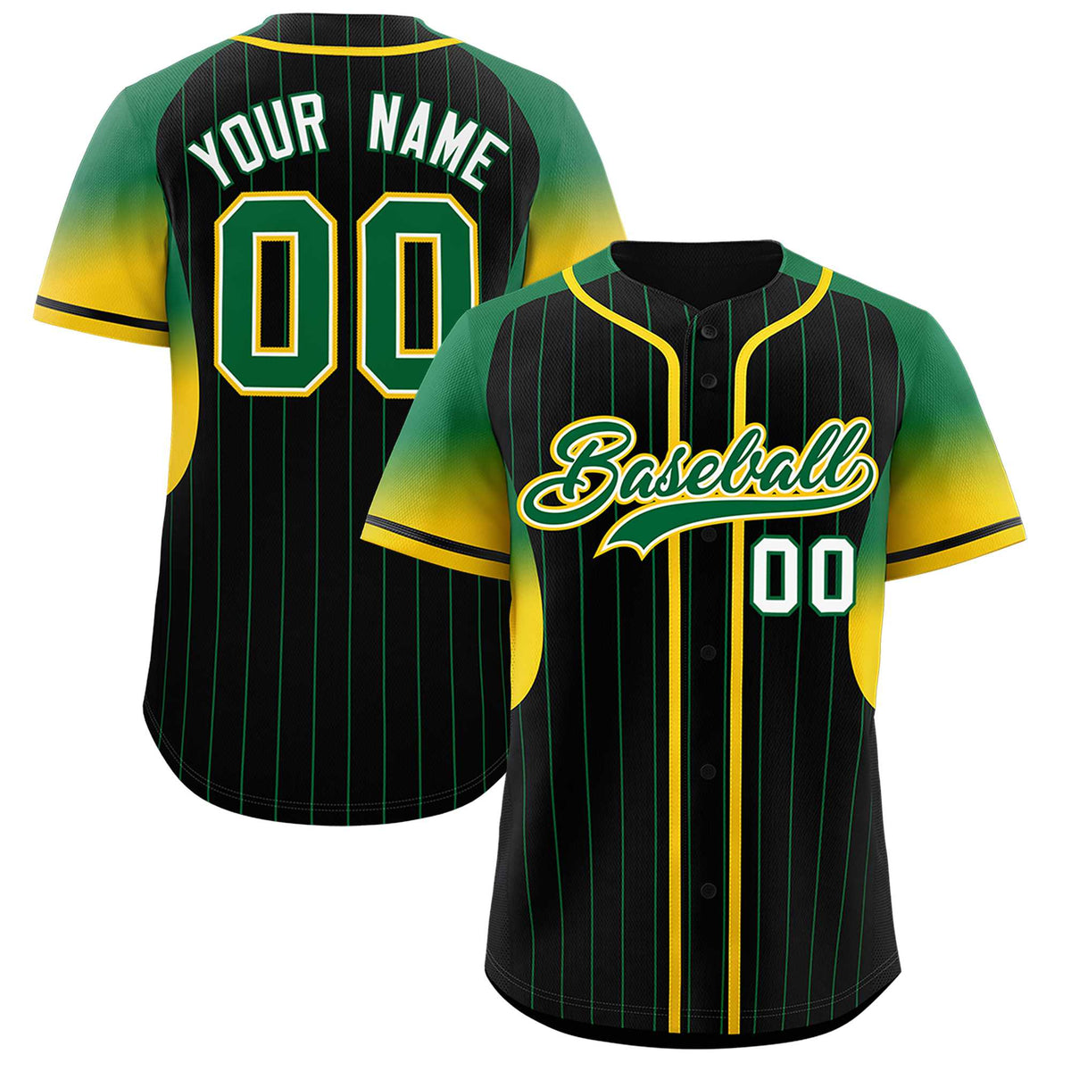Custom Black Kelly Green Stripe Fashion Sleeves Gradient Authentic Baseball Jersey