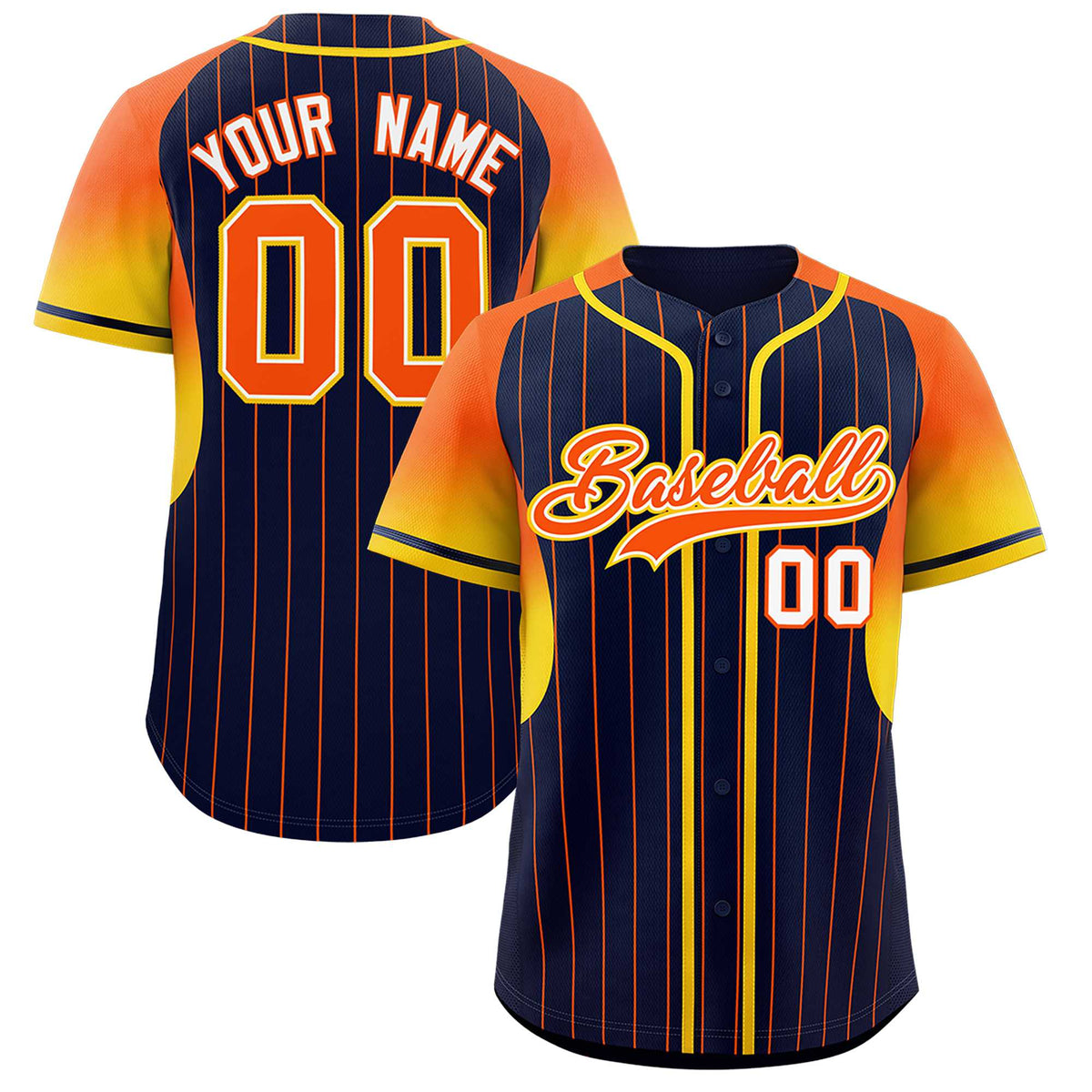 Custom Navy Orange Stripe Fashion Sleeves Gradient Authentic Baseball Jersey