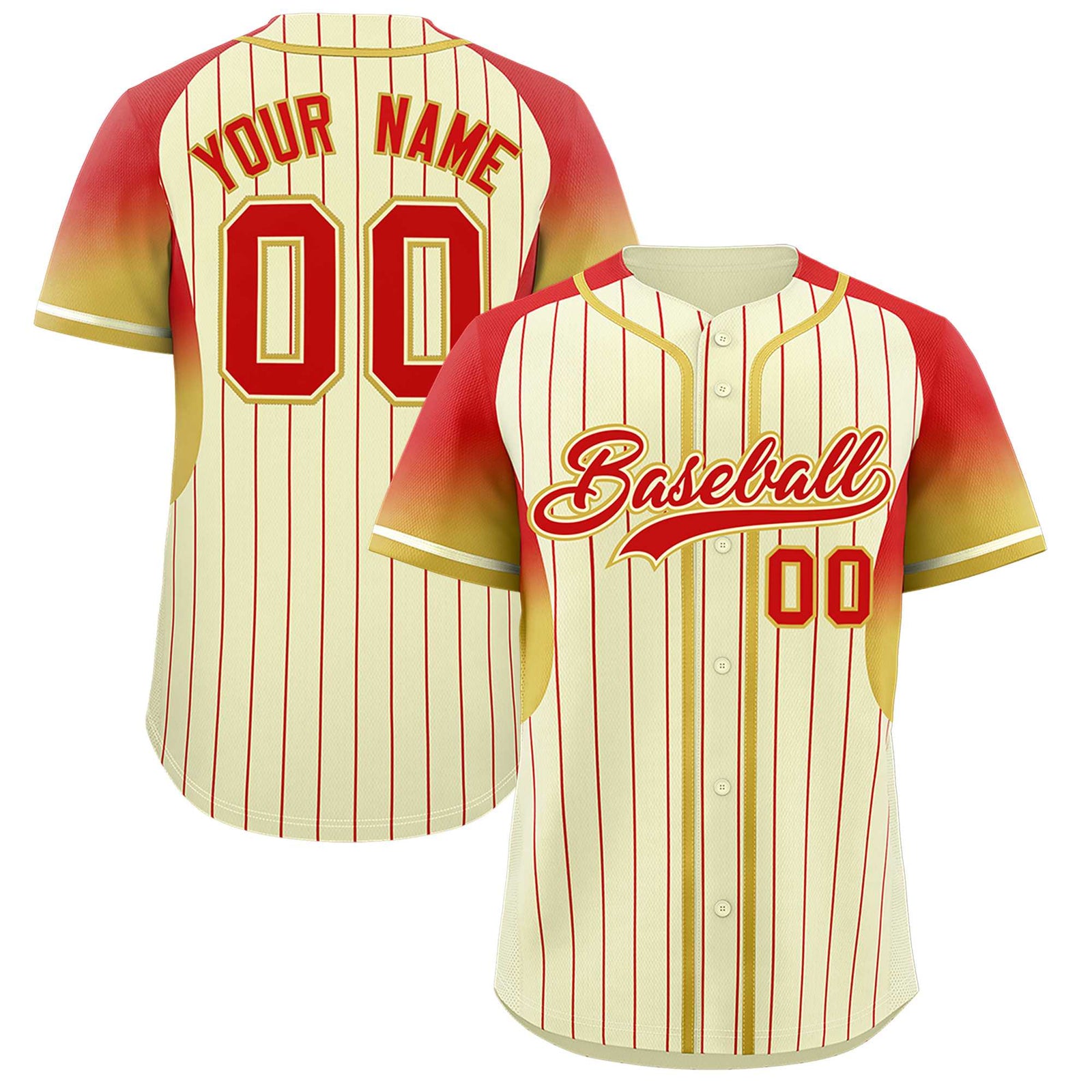 Custom Cream Red Stripe Fashion Sleeves Gradient Authentic Baseball Jersey