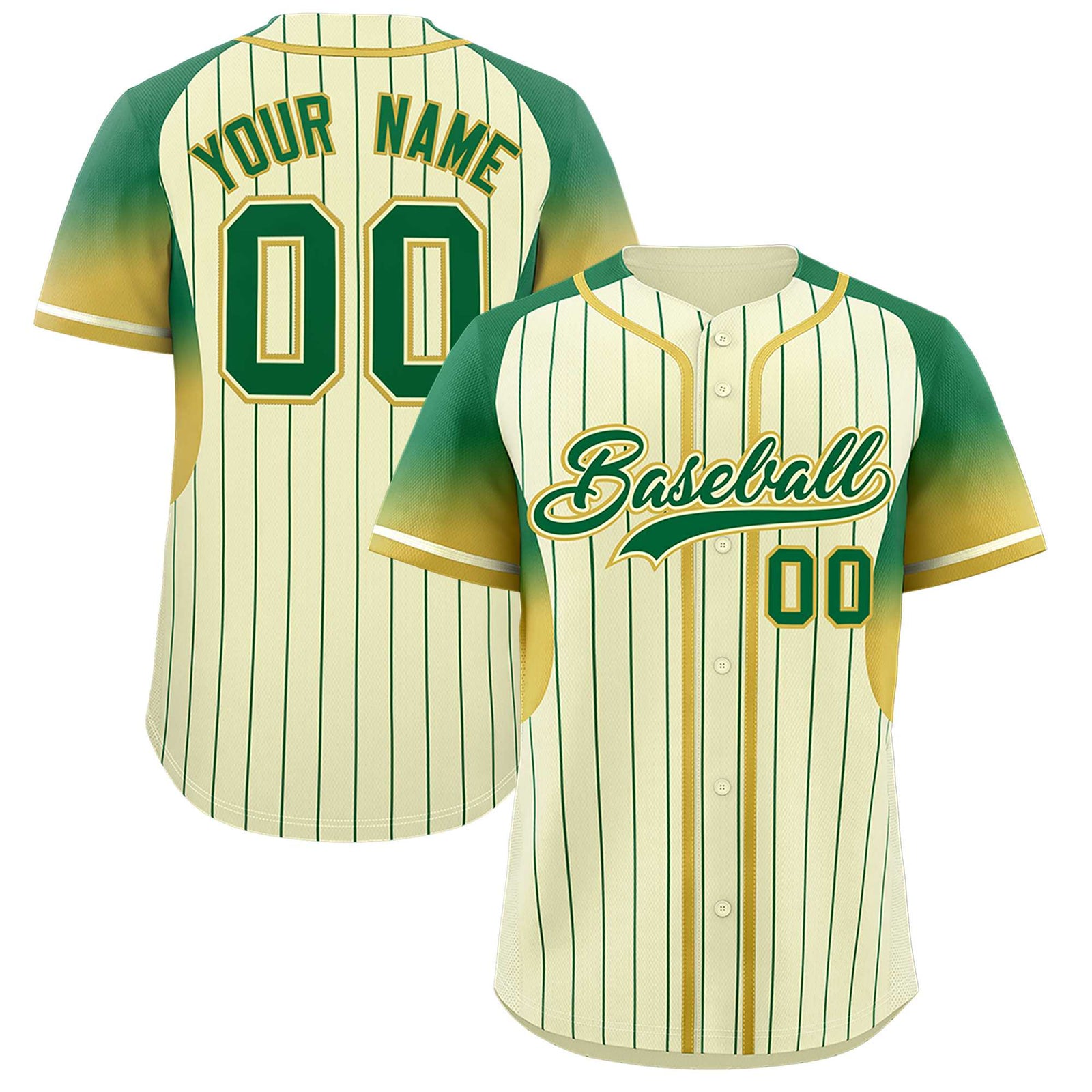 Custom Cream Kelly Green Stripe Fashion Sleeves Gradient Authentic Baseball Jersey