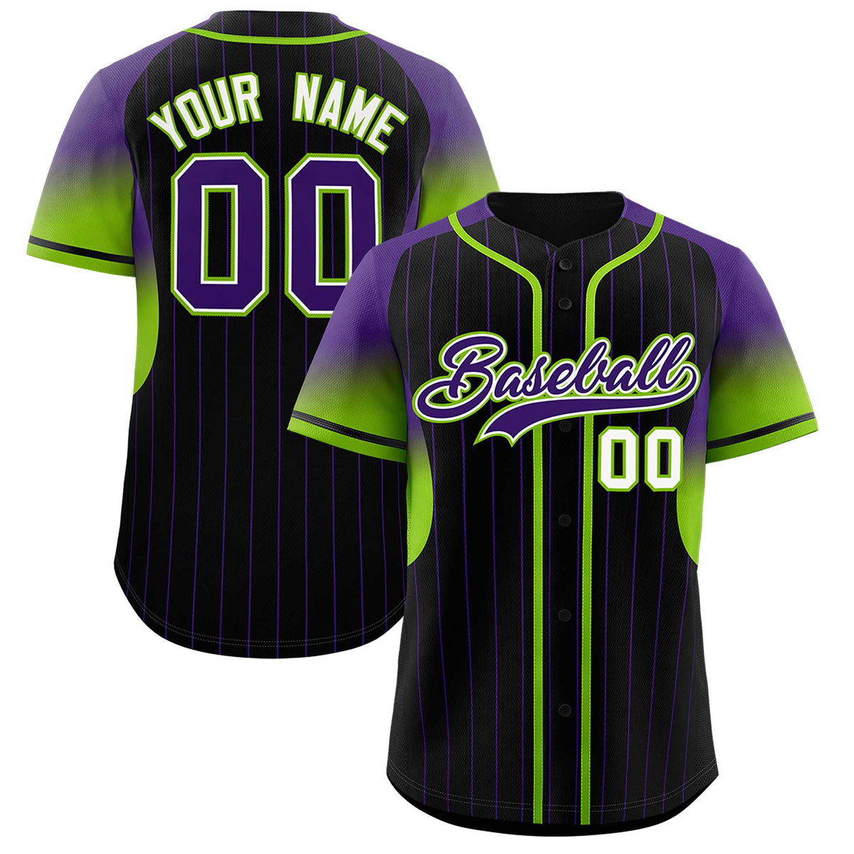 Custom Black Purple Stripe Fashion Sleeves Gradient Authentic Baseball Jersey