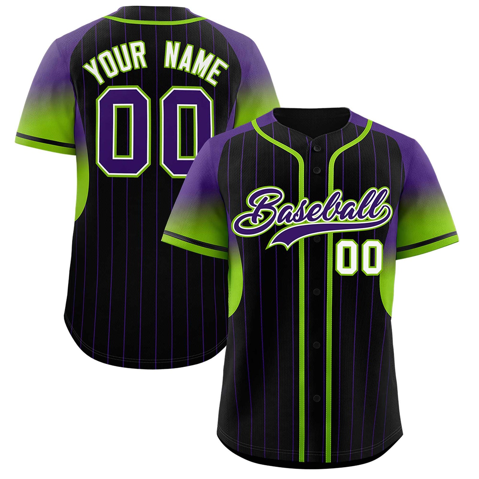 Custom Black Purple Stripe Fashion Sleeves Gradient Authentic Baseball Jersey