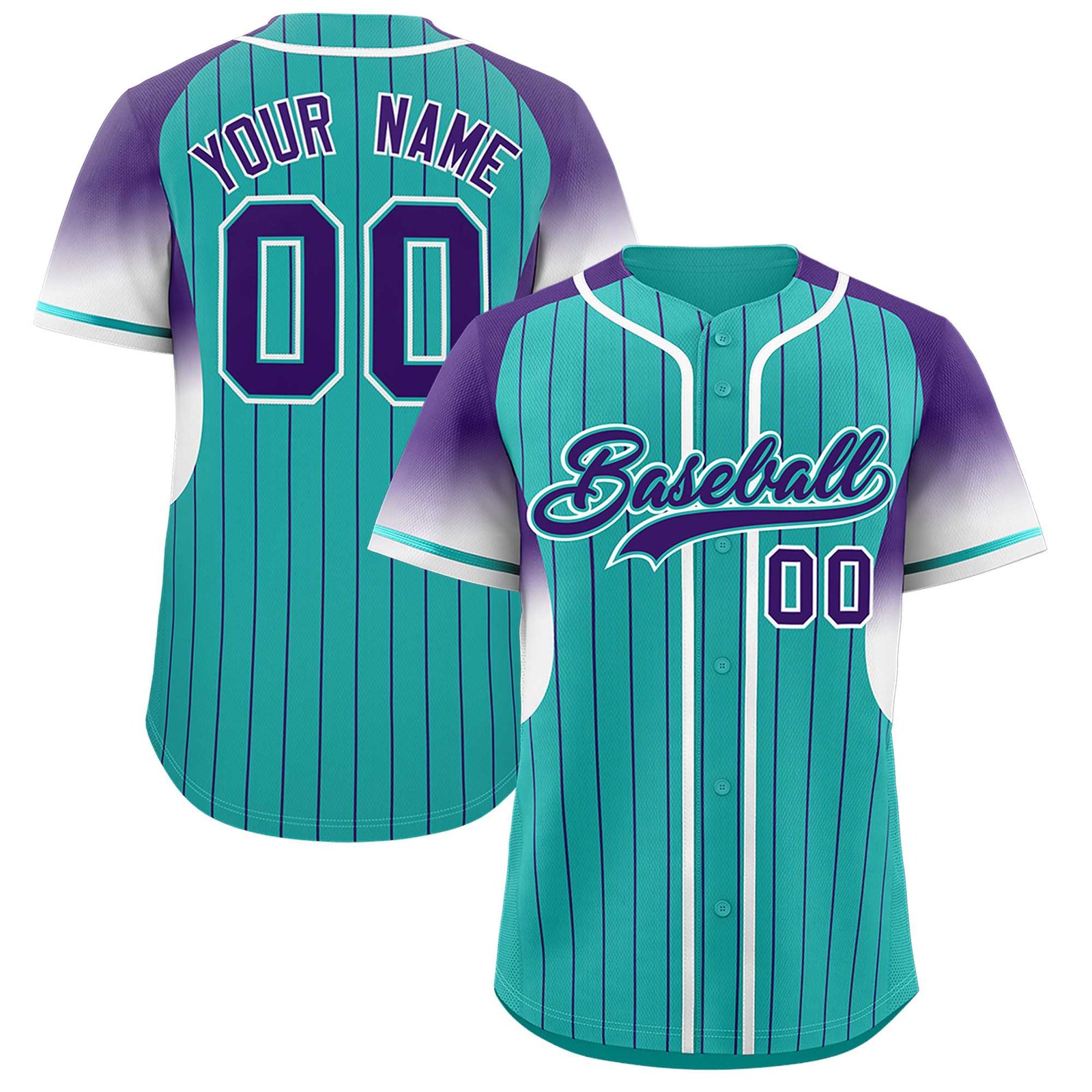 Custom Aqua Purple Stripe Fashion Sleeves Gradient Authentic Baseball Jersey