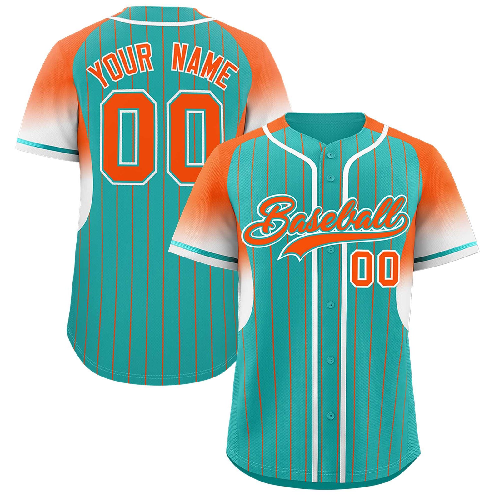 Custom Aqua Orange Stripe Fashion Sleeves Gradient Authentic Baseball Jersey