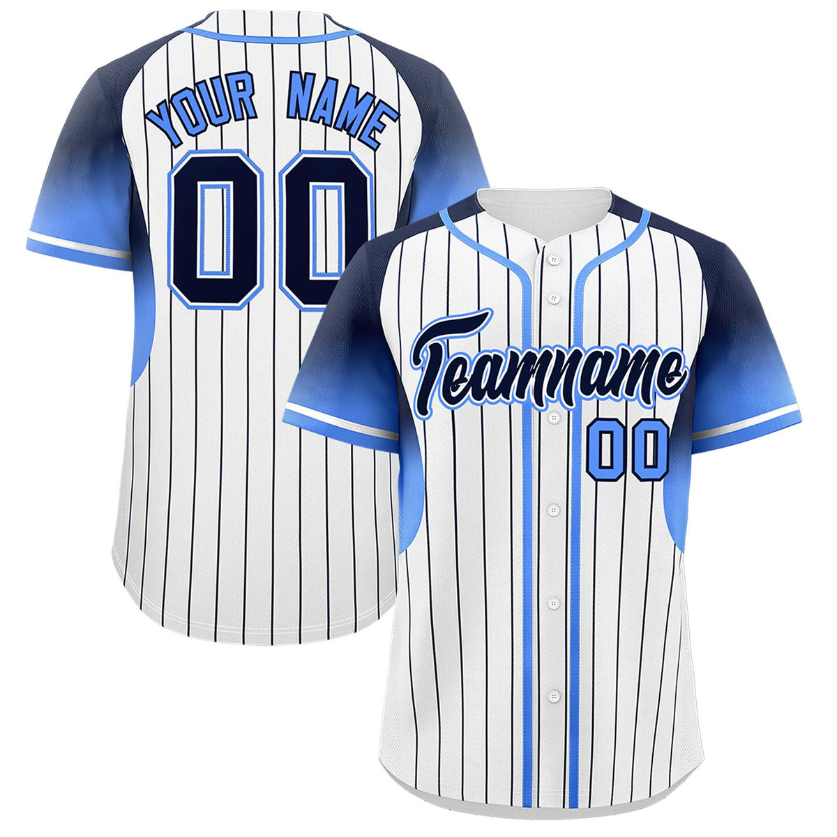Custom White Navy Stripe Fashion Sleeves Gradient Authentic Baseball Jersey