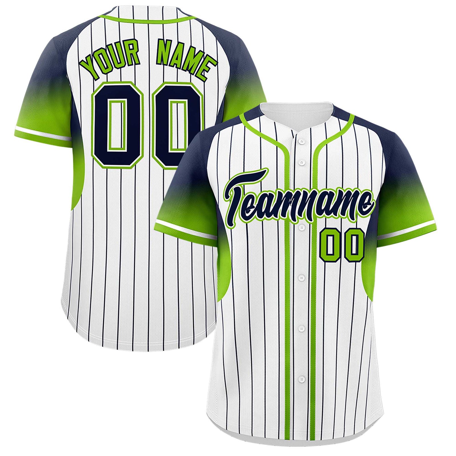 Custom White Navy Stripe Fashion Sleeves Gradient Authentic Baseball Jersey