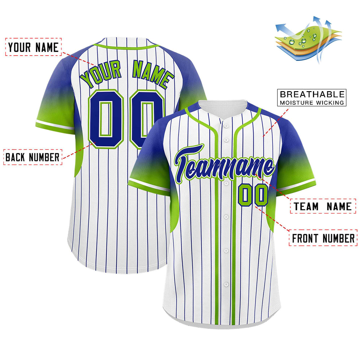 Custom White Royal Stripe Fashion Sleeves Gradient Authentic Baseball Jersey