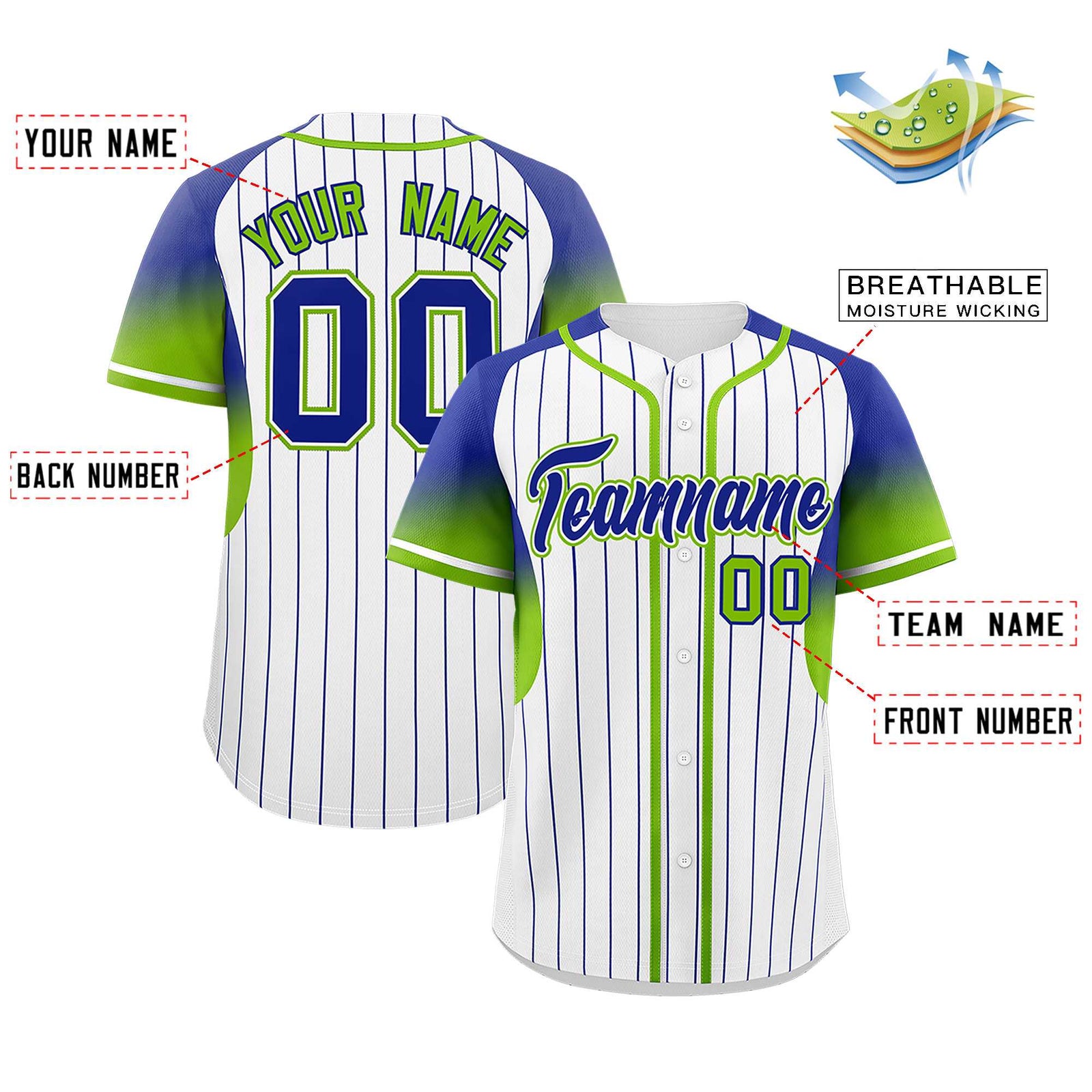 Custom White Royal Stripe Fashion Sleeves Gradient Authentic Baseball Jersey