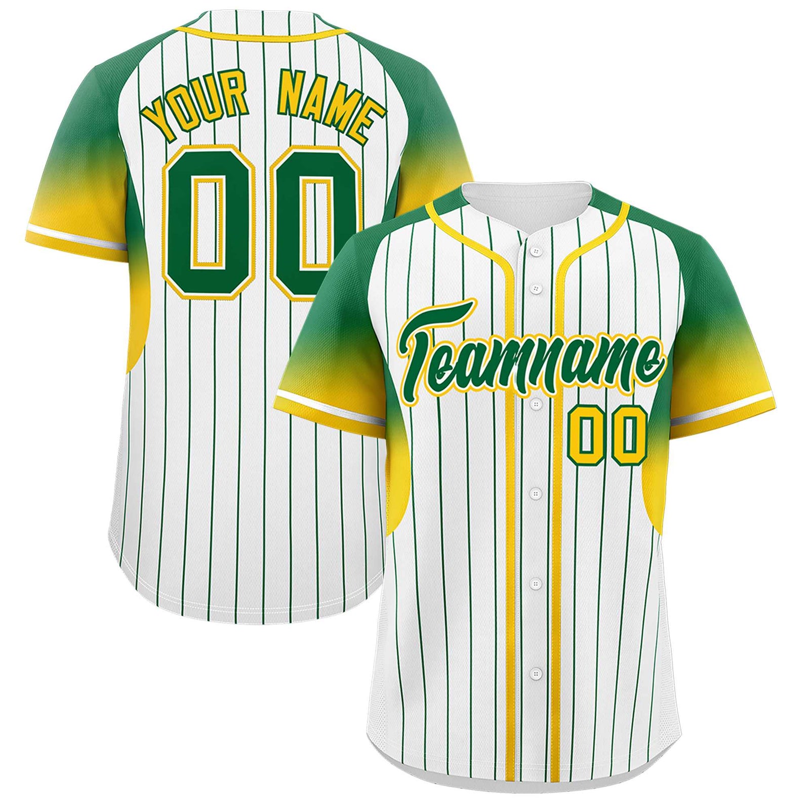 Custom White Kelly Green Stripe Fashion Sleeves Gradient Authentic Baseball Jersey