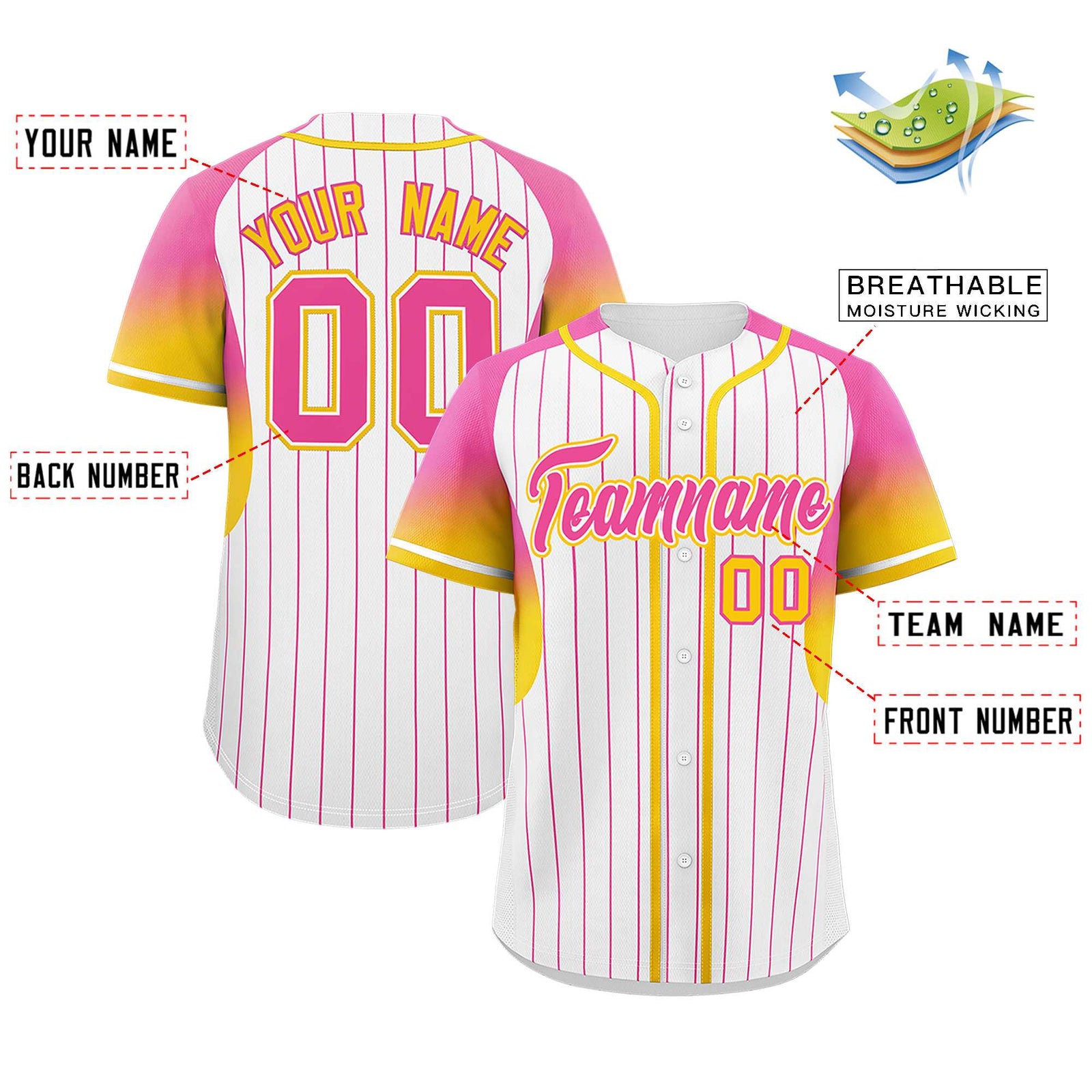 Custom White Pink Stripe Fashion Sleeves Gradient Authentic Baseball Jersey
