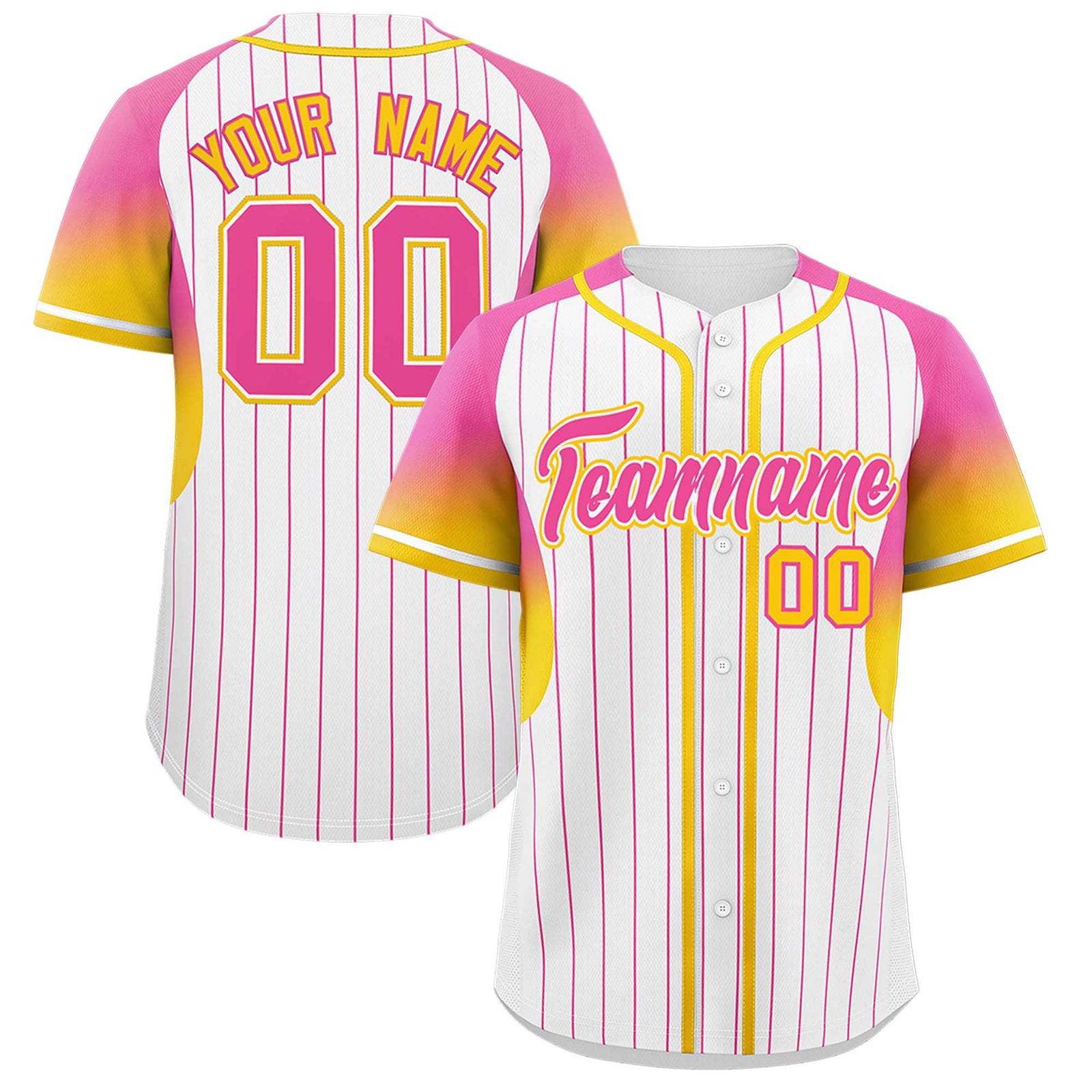 Custom White Pink Stripe Fashion Sleeves Gradient Authentic Baseball Jersey