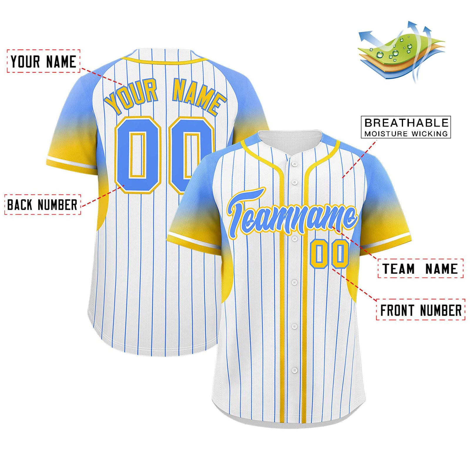Custom White Powder Blue Stripe Fashion Sleeves Gradient Authentic Baseball Jersey