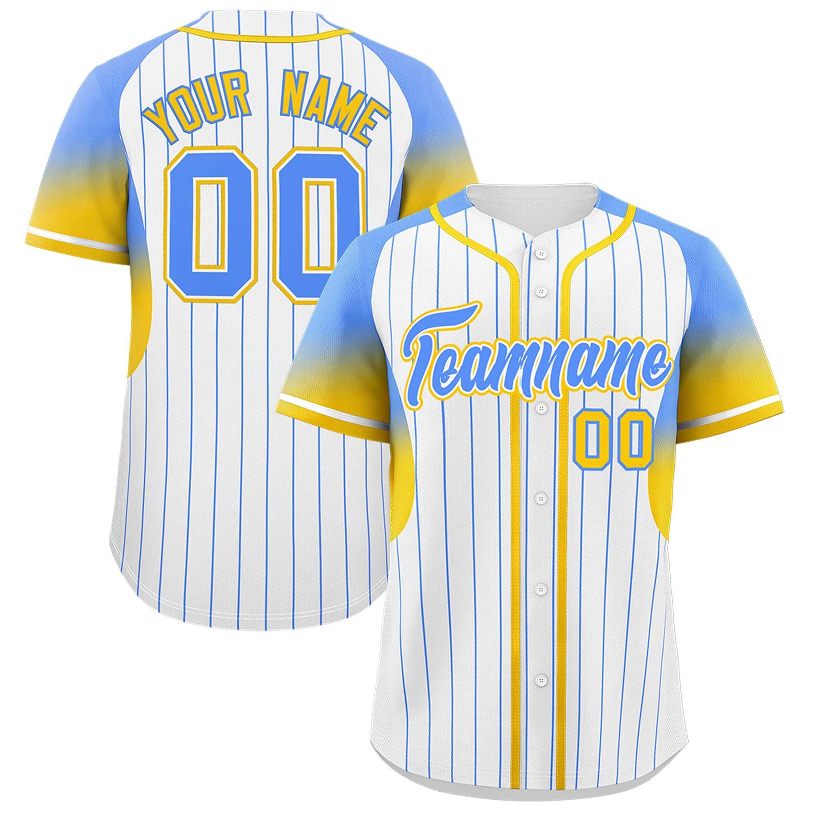 Custom White Powder Blue Stripe Fashion Sleeves Gradient Authentic Baseball Jersey