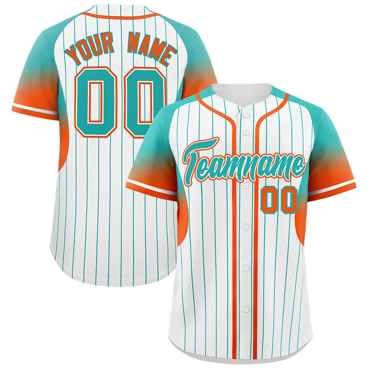 Custom White Aqua Stripe Fashion Sleeves Gradient Authentic Baseball Jersey