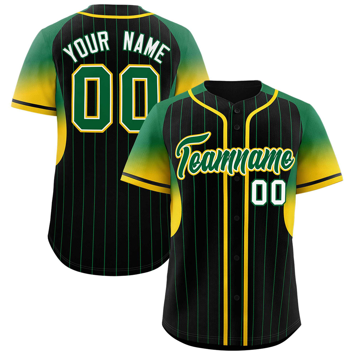 Custom Black Kelly Green Stripe Fashion Sleeves Gradient Authentic Baseball Jersey