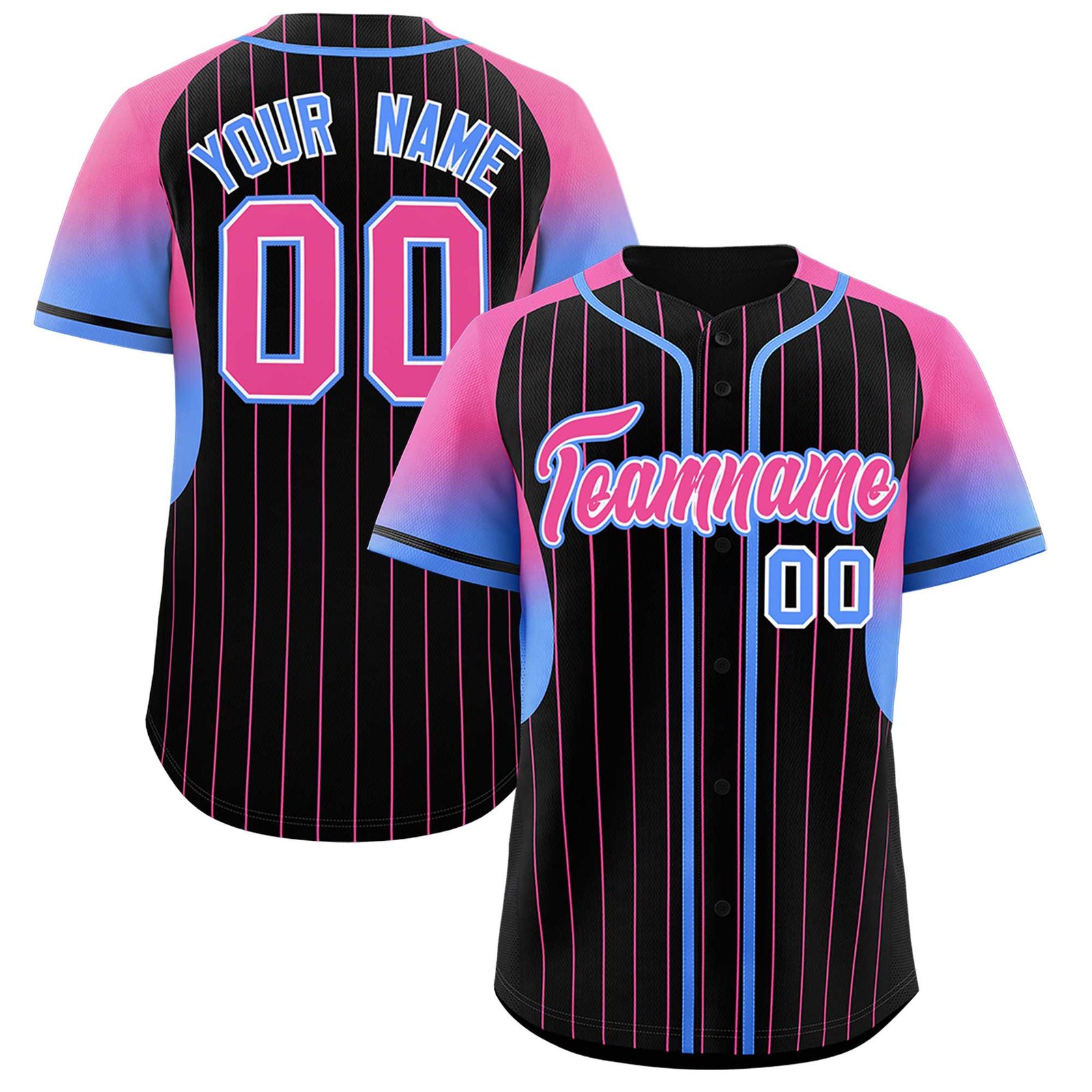 Custom Black Pink Stripe Fashion Sleeves Gradient Authentic Baseball Jersey