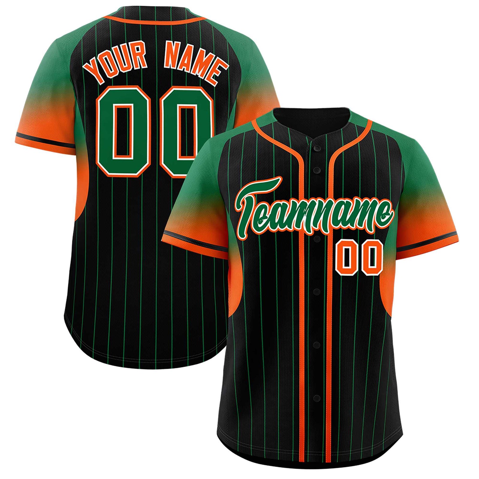 Custom Black Kelly Green Stripe Fashion Sleeves Gradient Authentic Baseball Jersey