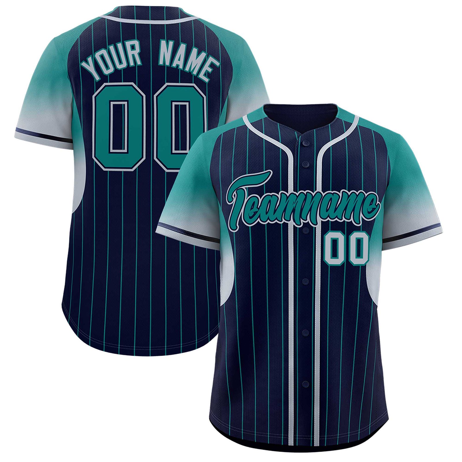 Custom Navy Aqua Stripe Fashion Sleeves Gradient Authentic Baseball Jersey
