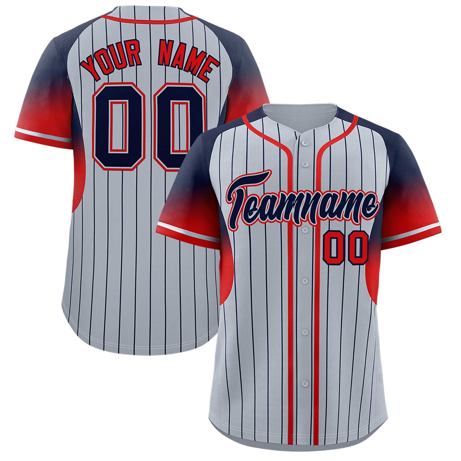Custom Silver Navy Stripe Fashion Sleeves Gradient Authentic Baseball Jersey