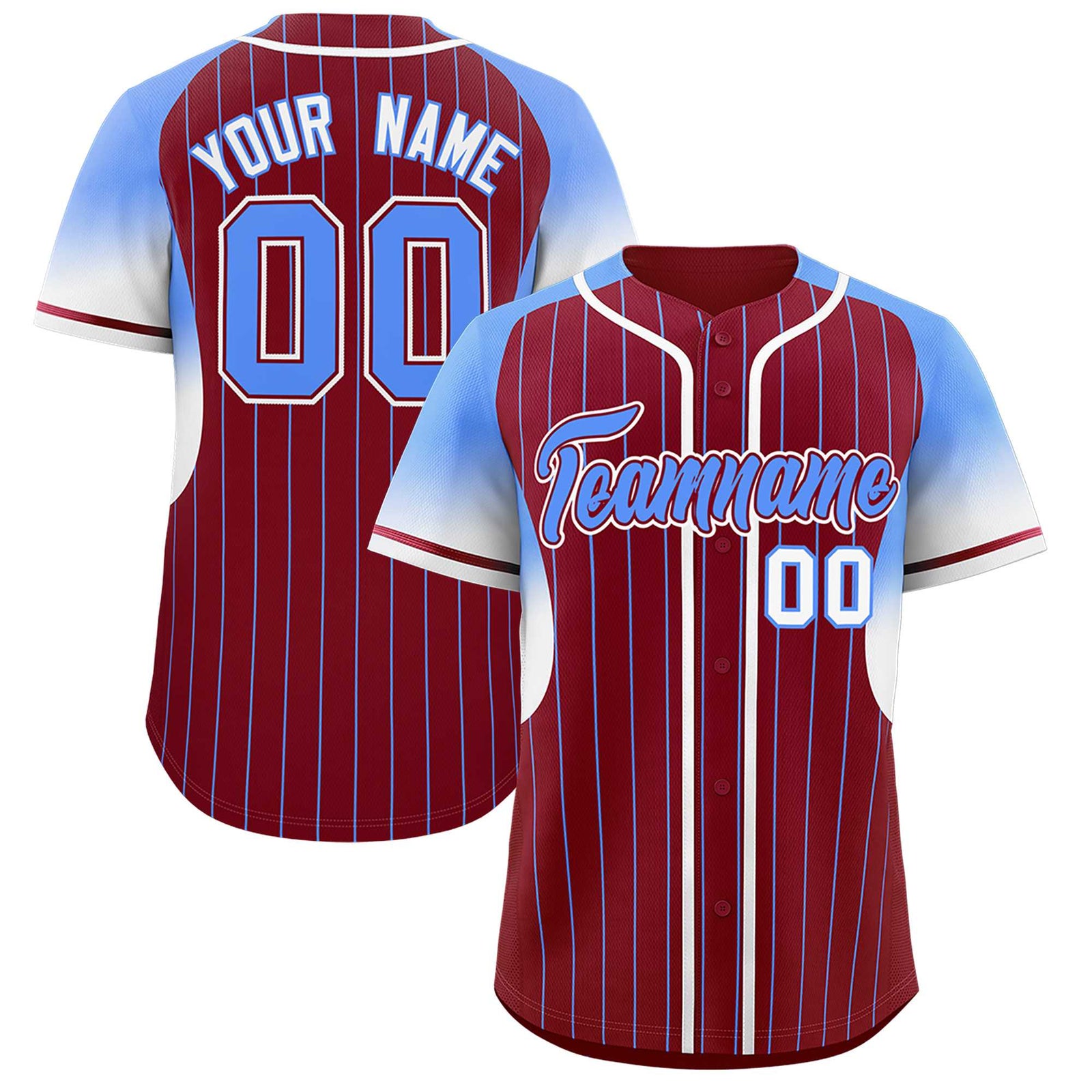 Custom Crimson Powder Blue Stripe Fashion Sleeves Gradient Authentic Baseball Jersey